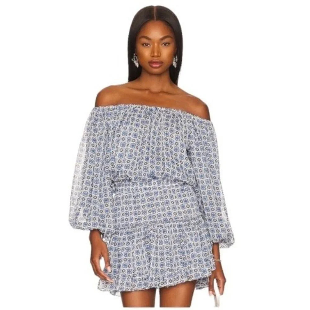 MISA Zonia Chiffon Mini Dress in Scorpio’s Tile Blue Size S NWT